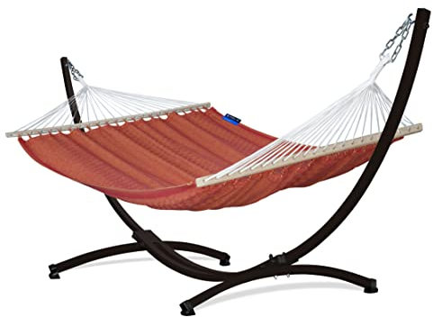 Potenza Outdoor Hängematte mit Gestell für 2 Personen I 100% Baumwolle Medelin Stabhängematte 215x140, 160kg I Hängemattengestell 220kg, wetterfest