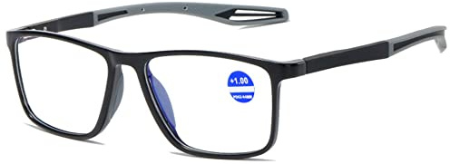 Lanomi mode kortsiktiga blåljusfilter glasögon rektangulär TR90 ram flexibel lätt UV 400 skydd utomhus Myopia glasögon för kvinnor män, Svart ram grå arm, M