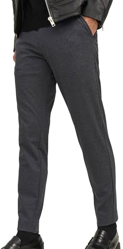 JACK & JONES Pantaloni Chino in tessuto morbido ed elasticizzato, vita normale e vestibilità slim. Bordi con risvolto. Grigio 34W / 32L Grigio scuro