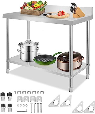 SUBTLETY 100x60x85cm Gastronomie Edelstahl Esszimmertische Küche Arbeitstisch mit Aufkantung & Verstellbare Füße Outdoor Pflanztisch Edelstahltisch BBQ Grilltisch für Lebensmittelzubereitung