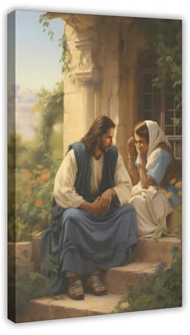 MAHWER Poster auf Leinwand mit Jesus Christus, Wandkunst, Dekordruck, Bild Gemälde für Wohnzimmer, Schlafzimmer, Dekoration, Rahmenstil, 60 x 90 cm