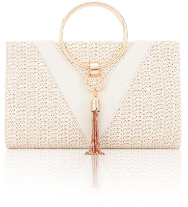 Jywmsc Bolsos de Paja para Mujeres Bolsos de Playa de Verano Bolso de Borlas para la Noche Bolsos de Mano