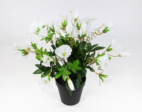 Seidenblumen Roß Petunienbusch 32cm im Topf ZF künstliche Pflanzen künstliche Petunie Kunstblumen Kunstpflanzen (Weiß)