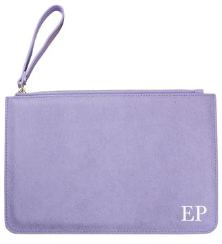 eBuyGB Personalised Wedding Clutch Bag with Initials, Wristlet Strap, Maid of Honour Gift, Monogrammed Hen Party, Bridal Party Favour, Bridesmaid Proposal Present (Lilac)
