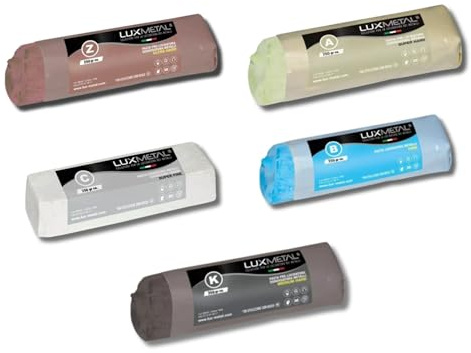Lux Metal Set mit 5 Polierpaste 250 g, A-B-C-Z-K Polierset aus Edelstahl, festes Wachs zum Polieren von Metallen, Spiegeln, Aluminium, Chrom, Holz, Plexiglas, Marmor, Messing, Kupfer, Kunststoff