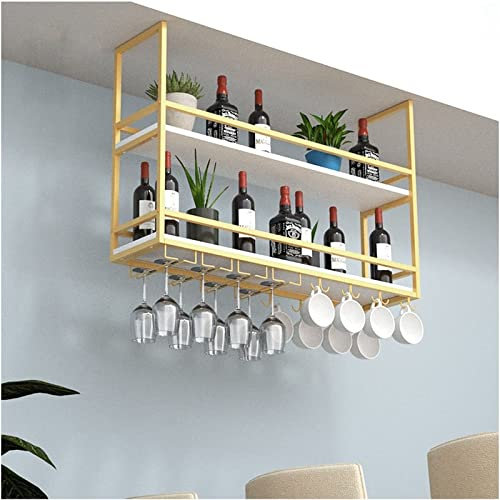 Generico Mensole sospese a soffitto - Portabottiglie sospeso, portabicchieri da Vino con Montaggio su Barra a soffitto a 2 Livelli, portaoggetti sospeso in Ferro Vintage, scaffale per piant