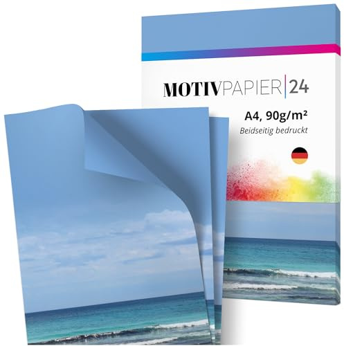 Einladungskarten Manufaktur Hamburg 60 Blatt Briefpapier Set beidseitig bedruckt Motivpapier Papier A4 Druckerpapier 90g/m² Meer Urlaub Sonne Sommer Himmel Blau Foto Reise
