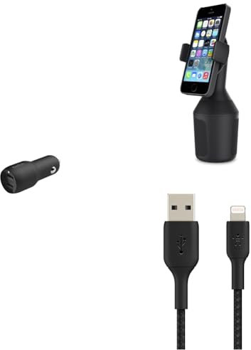 Belkin Premuim Car Bundle(Dual USB Car Charger 24W & Lightning/USB 1m Cable & Car Cup Mount)