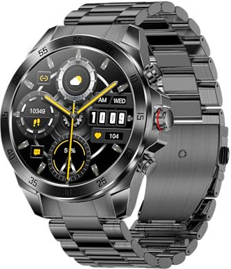 ALPHAGEAR Commander Smartwatch for iPhone & Android, Rugged Smart Watch (Answer/Make Call), Wellness Tracker with 1.43 AMOLED Screen, 10-14 Days Battery, 5 ATM (2xScreen Protector Included) (Metal)