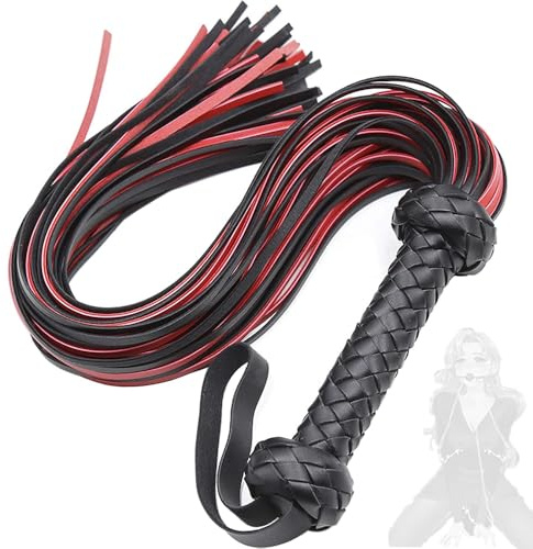 stoqucel Fouet d'équitation en Cuir Rouge et Noir, utilisé pour Les Spectacles sur scène, l'entraînement équestre, Les Accessoires vestimentaires