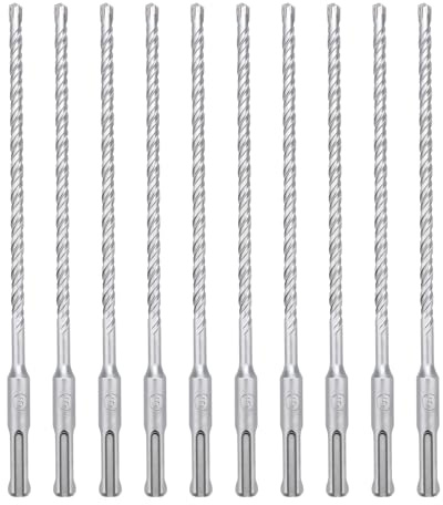 hsawbit 10PCS Masonry Drill Bits Set with SDS Plus Shank, 6mm x 210mm Hammer Drill Masonry Drills Tungsten Carbide Tip for Concrete, Brick, Cement Walls, Stone
