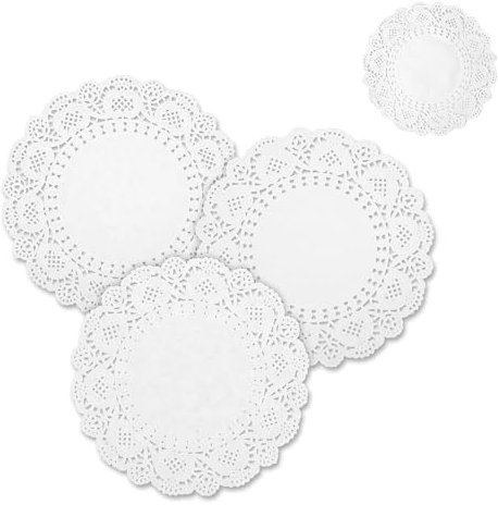 JCUGSBS lot de 300 Papier Rond en Dentelle Blanche, Dentelle Napperons Papier Blanc, Napperon en Papier Rond, pour mariage, anniversaire, gâteaux, desserts, vaisselle(5.5 pouces/13.97cm）