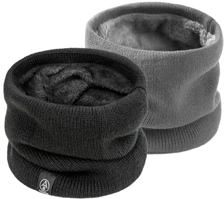SEFIRST 2 Stück Winter Halsschlauch Herren Ski, Schlauchschal Herren, Loop Schal Halswärmer Nackenwärmer Männer Gesichtsschal Damen, Winddichte Thermo, Fleece Rundschal für Fahrrad Joggen,Schwarz Grau