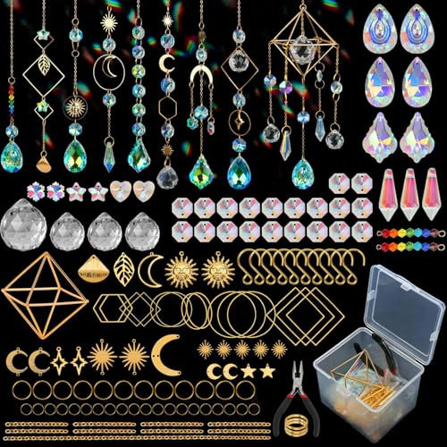 Acidea DIY Sun Catchers, 400 pcs Suncatchers Making Supplies Kit for Adults, Crystals Crafts Prism Hanging Decorative Rainbow Maker for Windows Indoor Outdoor Christmas Birthday Home Decor