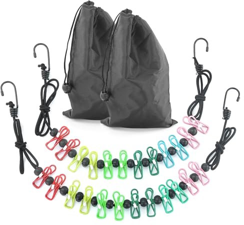 2 Stück Reisewäscheleine mit klammern,Wäscheleine mit 12 Wäscheklammern,Tragbare Wäscheleine,Outdoor wäscheleine,wäscheklammern Camping,Camping zubehör,einziehbare Wäscheleine für Reisen.
