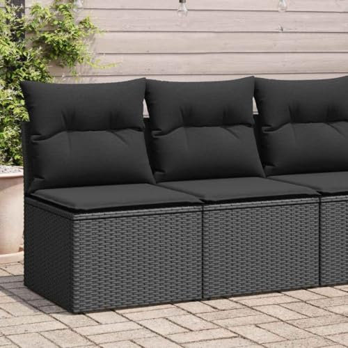 Lauuoeriau Furniture Item home 4-teiliges Gartensofa-Set mit Kissen, schwarz, Polyrattan, Akazien-Möbel
