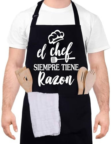 Halinuia Negro Hombre Delantal, Ajustable Chef Delantal con 2 Bolsillos, Delantales de Cocina Hombre Mujer Impermeable Delantales de Cocina para Papá, Esposo, Abuelo