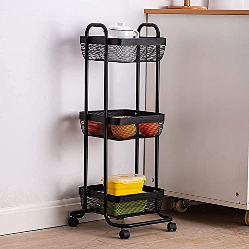 Msuiiixcccc Carrello portaverdure da Cucina Carrello portafrutta e cestini in Metallo a Tre Strati Carrello Rotante Cucina con Ruote Multifunzione Soggiorno