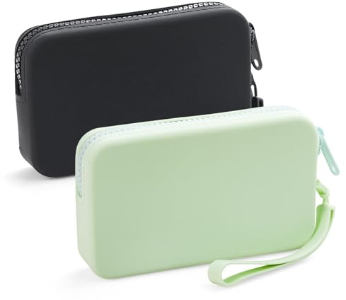 Hipruict Bolsas de silicona para el período, 2 bolsas de tampones con cremallera y asa, servilletero sanitario para bolso, manteniendo productos femeninos discretos, negro y verde