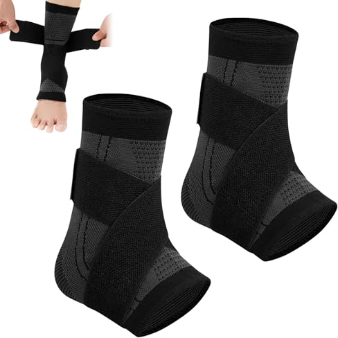 Ankle Brace, 2 Pcs Ankle Support for Sprained Ankle and Ligament Damage, Adjustable Brace Wrap Strap Plantar Fasciitis Relief Achilles Support Straps for Pain Compression Injury Recovery Women Men (M)