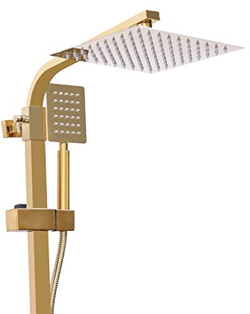 Sistema doccia, set completo per doccia dorato, in ottone, set completo per doccia a pioggia, doccia, soffione per doccia, soffione per vasca da bagno e doccia