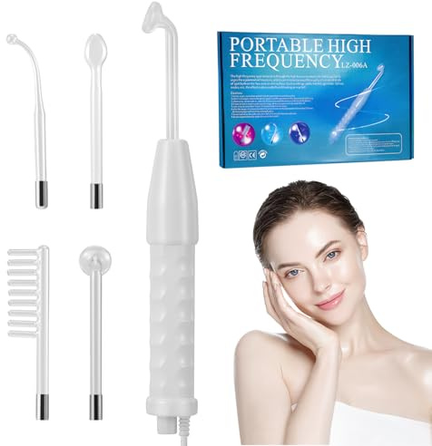 High Frequency Massage Wand, Handheld high Frequency Facial Massager, Facial Beauty Equipment Set with 4 Glass Heating Tubes, Professional Facial Beauty Instrument for Home Skincare Salon