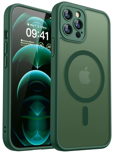 CANSHN für iPhone 12 Pro Hülle mit Kameraschutz, Dunkelgrün | Vollständiger Kameraschutz, kompatibel mit MagSafe, lichtdurchlässig, matt, militärischer Schutz, kratzfest, schmale Passform