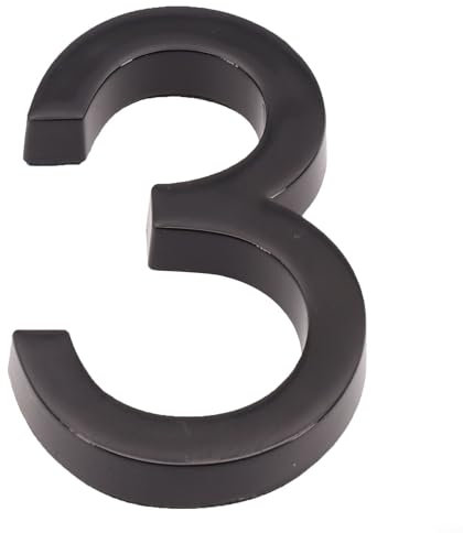 Zilimontt Targhetta per numero civico 3D, in resina ABS, autoadesiva, nera, per casa, hotel, ufficio, cassetta postale, 6 x 3,8 x 0,8 cm, numeri 0-9, facile installazione (numero 3)