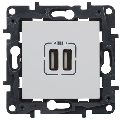 LEGRAND Niloé Step 398262 Doppel-USB-Ladegerät Typ A, zusammenstellbar für Unterputzinstallation, Weiß