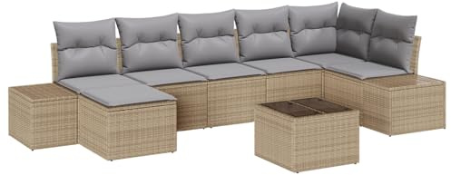 vidaXL Trädgårdsoffset med kudde med lagring 7 pcs Beige konstrotting, Trädgårdsoffor, modern rotting, lätt och hållbar, vadderad utomhuslounge för terrass och uteplats