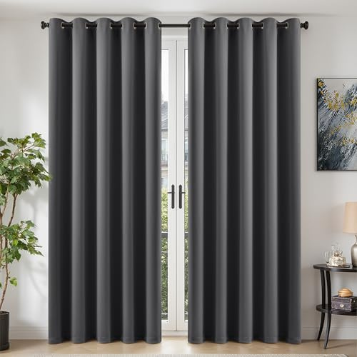 TOPICK Grey Blackout Curtains, Eyelet Thermal Curtain 2 Panels, W66 xL90 | Room Darkening Light Blocking Curtains 90 Inch Drop for Living Room Bedroom Nursery, Noise Reduction Soft Triple-weave Fabric