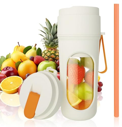 Batidora de Vaso Portatil, 450 ml Mini Licuadora, Blender Smoothie Maker con 12 Cuchillas, Batidora Batidos Pequeña, para Gimnasio, Oficina, Acampadas, Viajes(1500 mAh, Naranja)