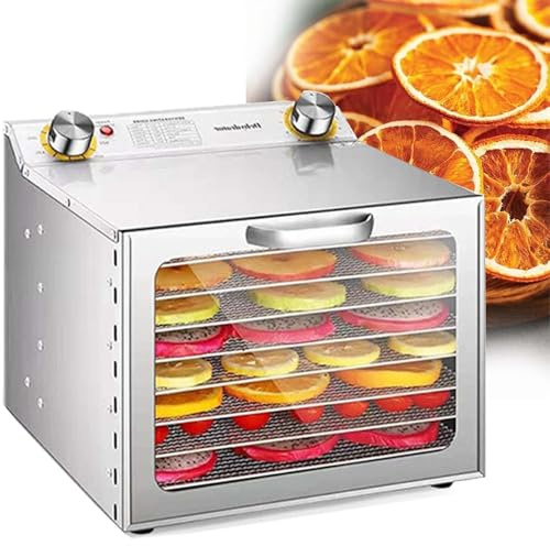 Machine à Déshydrater Professionnelle Inox 800W, Déshydrateur Alimentaire Fruits, Légumes, Viande, Herbes, Grande Capacité, Minuterie, Séchage Rapide et Homogène(8Layers)