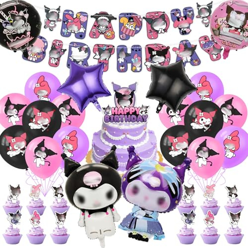38 Stück Geburtstagsdeko Set, Cartoon Kindergeburtstag Deko, Cute Folienballon Geburtstag Dekoration Set für Kinder Mädchen Themenpartys Dekorationen