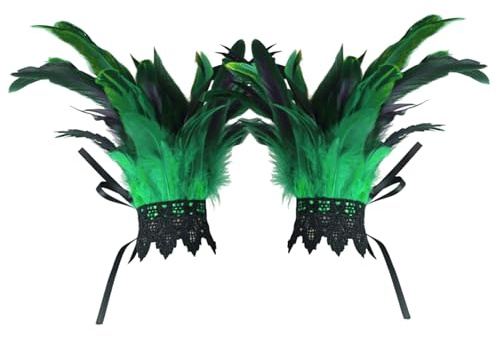 Gcroet 1 Paar Federn-Handgelenkmanschette, Lange, Elegante Spitze, Federn, Handschuhe, Armbänder für Hochzeit, Cosplay, Kostüm, grün