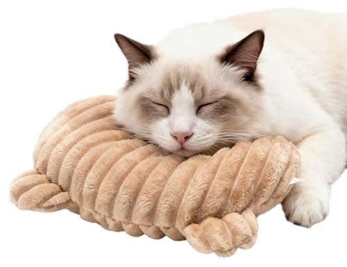 Jiupety Hundekissen U-förmiges Katzenkissen waschbar, Spielzeug-Kissen beruhigend für kleine Hunde und Katzen, Orthopädisches Haustierkissen zur Nackenstütze & für Tiefschlaf, Braun, Größe M
