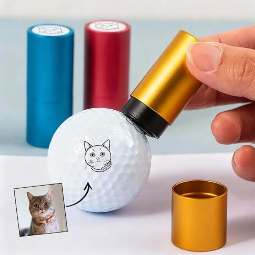 Drawelry Personalisierte Foto Golfball Stempel mit Logo Porträt Skizzieren Bild Siegel Selbstfärbender Golfballmarkierer Stempeln Golfball Stempel Golfzubehör Weihnachts Geburtstags Geschenke