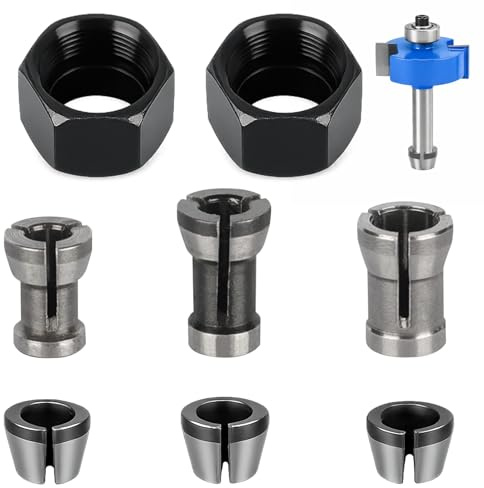 Menibeuty 6 Stück Oberfräsen Spannzangenfutter Set,Vielseitiges Oberfräse Spannzangen Adapter, 6 mm, 6.35 mm, 8 mm mit 2 Muttern, für Graviermaschine, Holzfräser, Graviermaschine und Trimmen