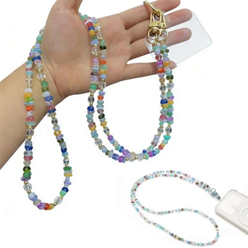 WUFKOP Cordoncino per Cellulare con Perle di Acrilico Colorate, Gancio a Moschettone Rimovibile per Mani Libere, Accessorio e Regalo per Donne e Ragazze per Uso Quotidiano e Viaggi