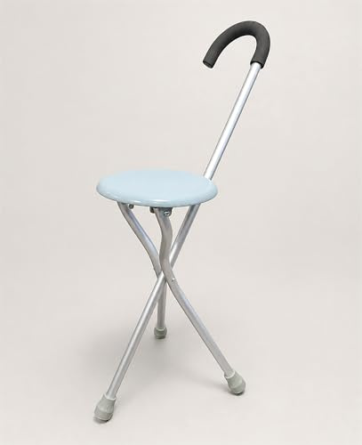 Aidapt Folding Seat Cane – Lightweight Aluminium Walking Stick with Built-In Tripod Seat, Curved Foam Handle, Non-Slip Feet, Portable Walking Aid for Elderly, Travel & Mobility Support up to 100kg