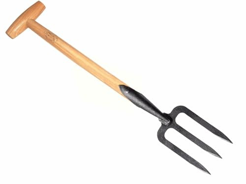DeWit Perennial Fork with Short T-Handle – Hand Garden Fork for Digging, Dividing & Separating Plants, Tempered Boron Steel with Ash Hardwood Handle