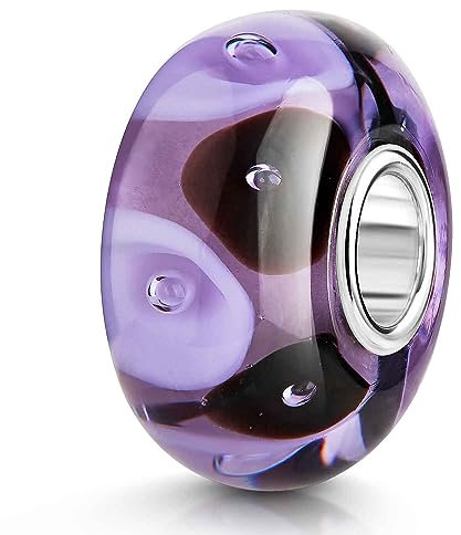MATERIA argento 925 Beads in vetro di Murano lilla Element con circoli – Ciondolo in vetro viola per Beads braccialetto # 1443