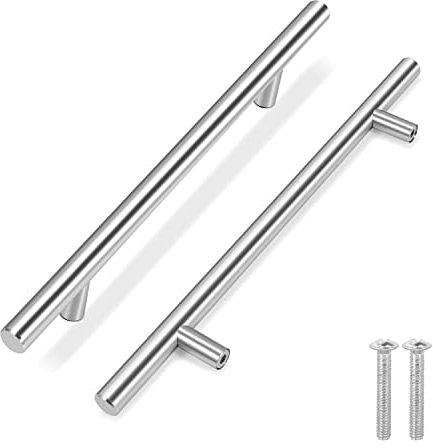 Flexzion T Bar Griff Pull Knöpfe Hardware-Set Edelstahl Küche Tür Schrank Schublade Möbel Appliance Euro Stil mit Befestigungsschrauben, Stainless-Steel, 30 cm (12 Zoll)