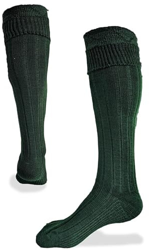 UT Kilts Scottish Kilt Hose for Men, Traditional Scottish Socks for Kilts, Ribbed Design, Pull Up To Cuff Over Your Kilt Hose Flashes, (USA Men's Shoe Size Large 11.5+, Dark Green)