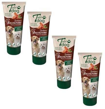 Tubi Dog Delikatess Baconcreme | 4er Pack | 4 x 75 g | Leckerli für Hunde | Leckerer, herzhafter Bacon-Duft und Geschmack | Gut geeignet beim Hundesport oder Hundetraining