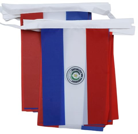 AZ FLAG Guirnalda Paraguay 6 m 20 banderas Poliéster Ligero 21x15 cm | Uso interior y exterior Cadena de banderas paraguaya banderas cosidas sobre cinta reforzada