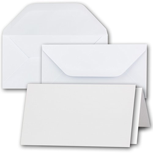 50x weißes DIN Lang Falt-Karten-Set mit Leinen-Prägung - 10 x 21 cm - mit Brief-Umschlägen & Einlege-Blätter - Komplettpaket inklusive hochwertiger Box - von GUSTAV NEUSER