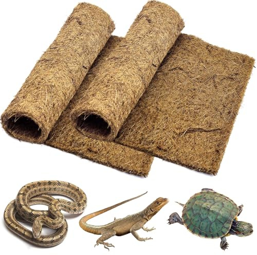PIVBY 2 PCS Reptile Carpet, Natural Coco Coir Mat (19.6 x 11.7), Coconut Fiber Substrate Pet Terrarium Liner for Bearded Dragon Tortoise Habitat Lizards Turtles Snakes Iguana Hermit Crab