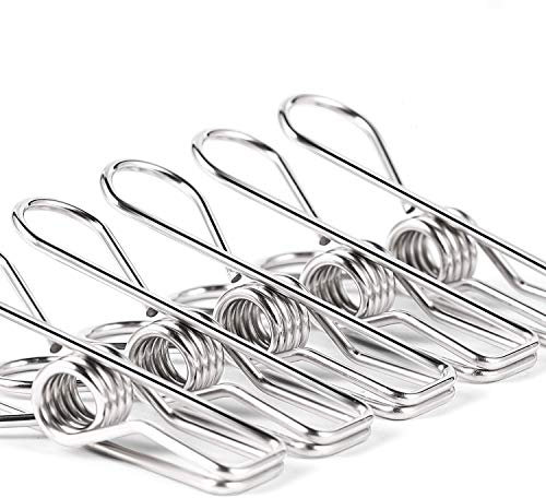 Clothes Pins for Laundry Clips - Heavy Duty Multipurpose Stainless Steel Clothespins Metal Wire Utility Clips Drying Pegs Clamps for Clothesline Outdoor Kitchen Food Bag 28 Pack 2.6 Inch (Silver)