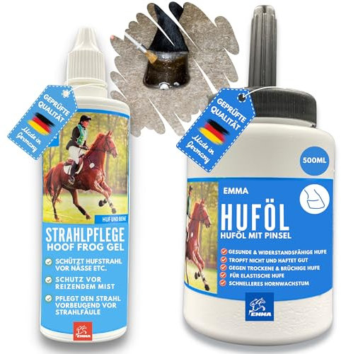 EMMA Huföl Pferd & Strahlpflege Pferd 0,5L 120ml Huffett Pferde I Hufpflege für Pferde Hufe & Strahl für trockene Hufe I Huffestiger Pferd I Hufsalbe I Huf Öl Strahlfäule Mittel Hufwachstum